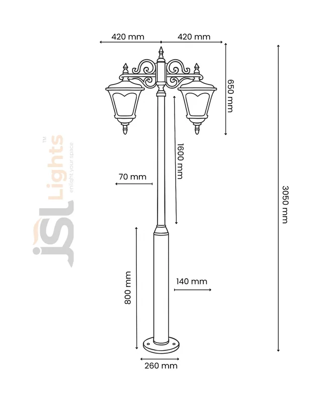 Heritage Pole Garden Light 3mt.aluminium Die Casting 10feet With 2 Lights -