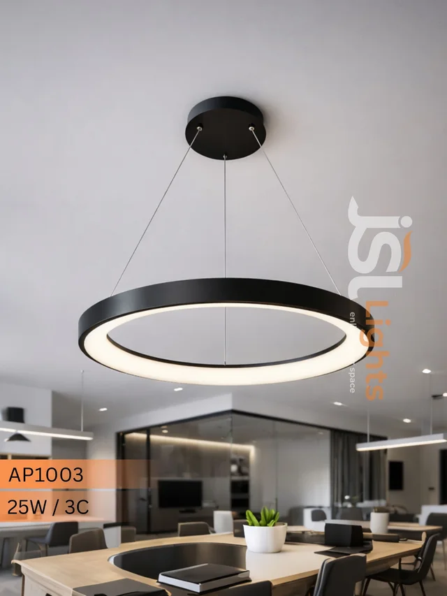 Apra LED AP1003 Smart Ring Pendent Light 400mm 25W Black Body Led Hanging Light| Best for office and Gym - 400mm 25W
