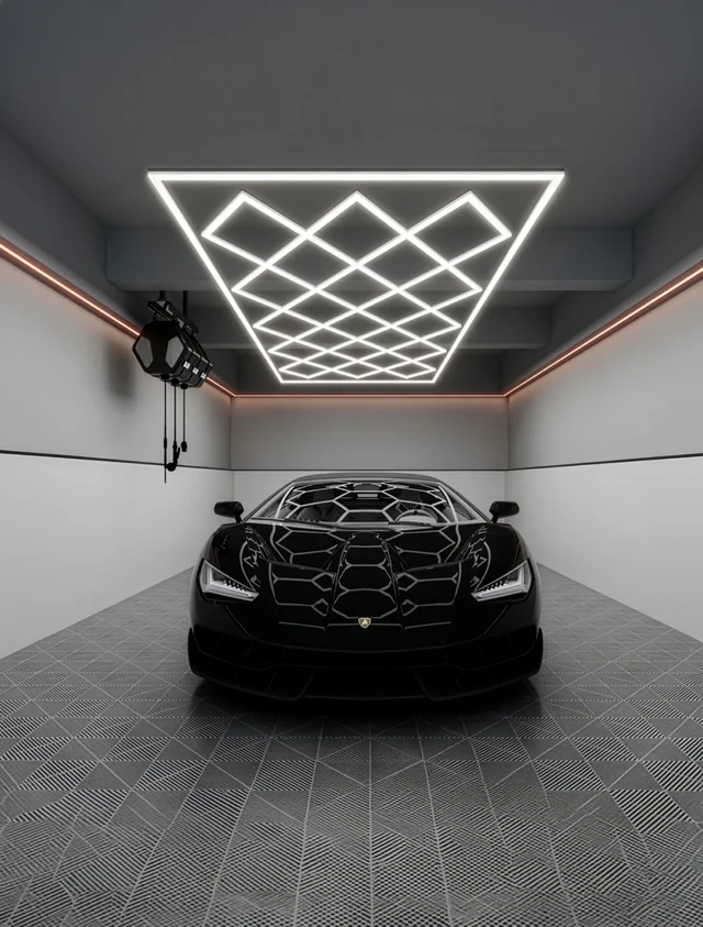 Premium Diamond Hexagon LED Light | Salon, Gym, Studio & Car Garage Lighting by JSL Lights | 2 Year Warranty | 14 Diamond Grid Hanging Lights.