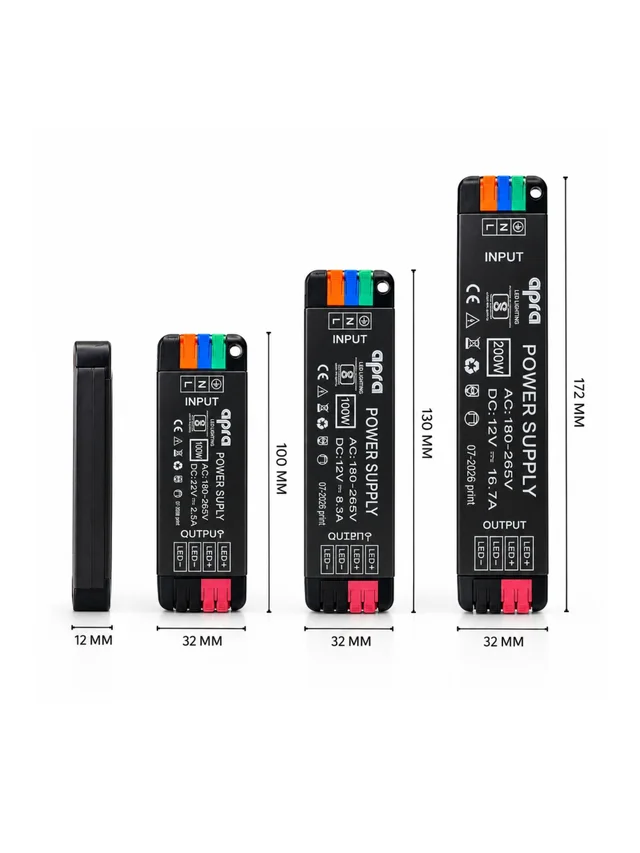 Apra Prime Slim Series 16.7AMP 12V ultra Premium LED strip driver - 16.7AMP, 12V