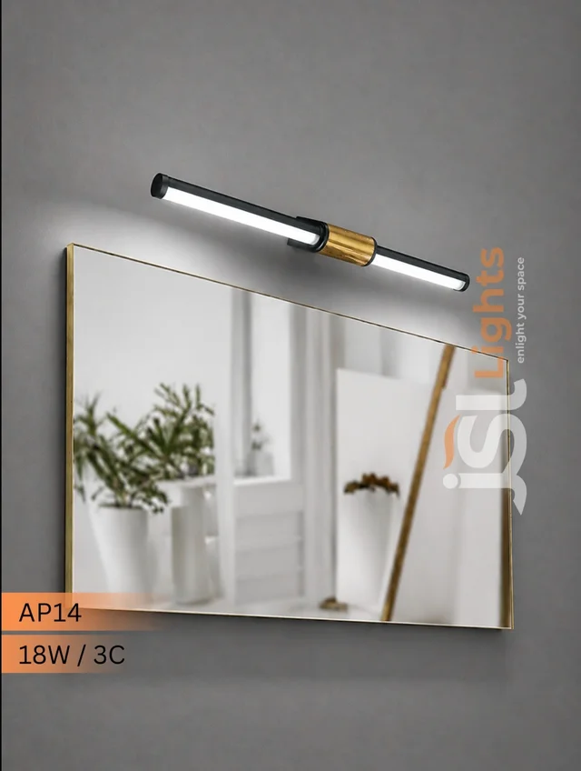 AP14 - 18W LED Mirror Front Light | Luxury Blk Gold Wall Light | Warm White Anti-Rust Bathroom Vanity & Dressing Table Lighting - 18W