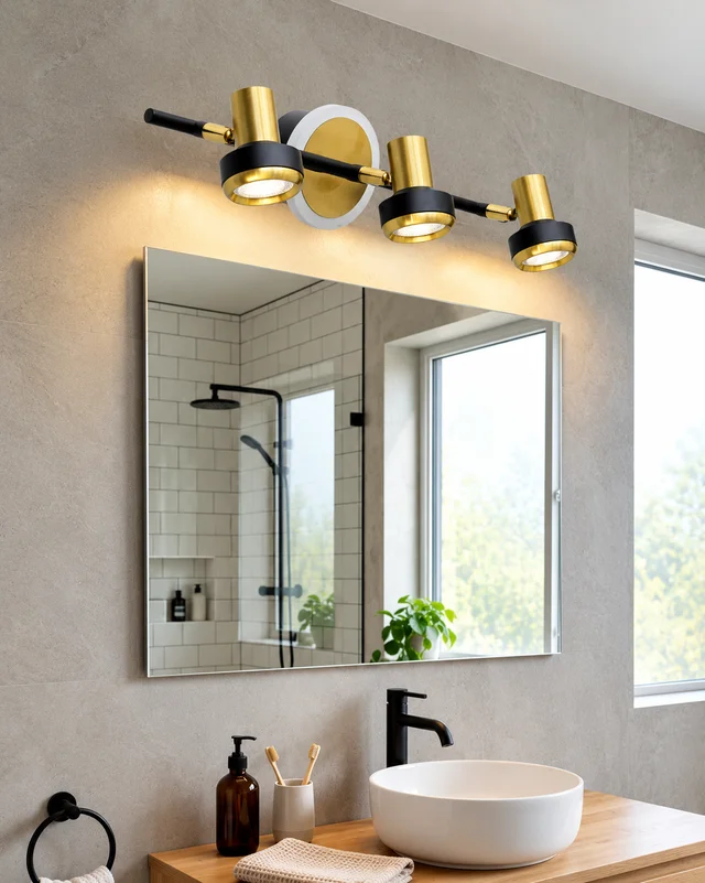 AP-685-WL Premium 18+2W 3-Head LED Mirror Light - Luxury Gold+BLK Finish Modern Bathroom Sconce - Adjustable Cabinet & Picture Wall Light