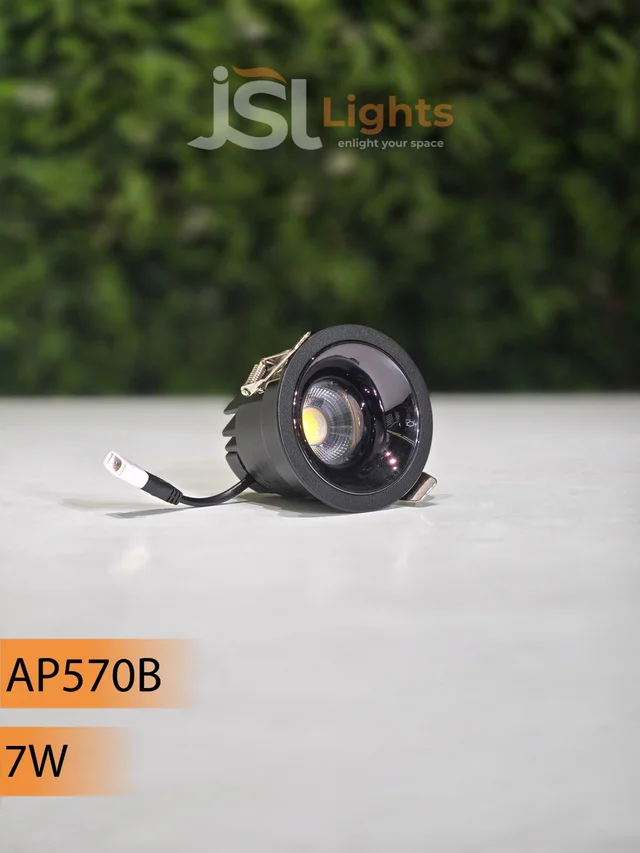 APRA AP570B 7W Wave Recessed COB Downlight - Warm White Premium White GB Finish Anti-Glare Ceiling Focus Spotlight - 7W, 4000K, Black GB