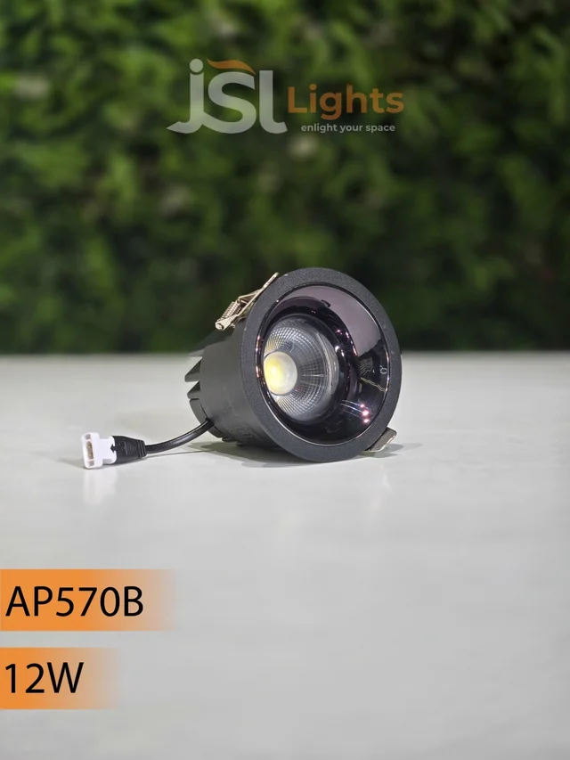 APRA AP570B 7W Wave Recessed COB Downlight - Warm White Premium White GB Finish Anti-Glare Ceiling Focus Spotlight - 12W, 3000K, Black GB