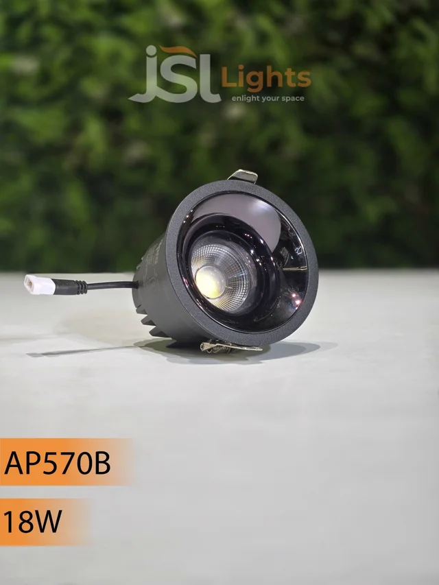 APRA AP570B 7W Wave Recessed COB Downlight - Warm White Premium White GB Finish Anti-Glare Ceiling Focus Spotlight - 18W, 4000K, Black GB