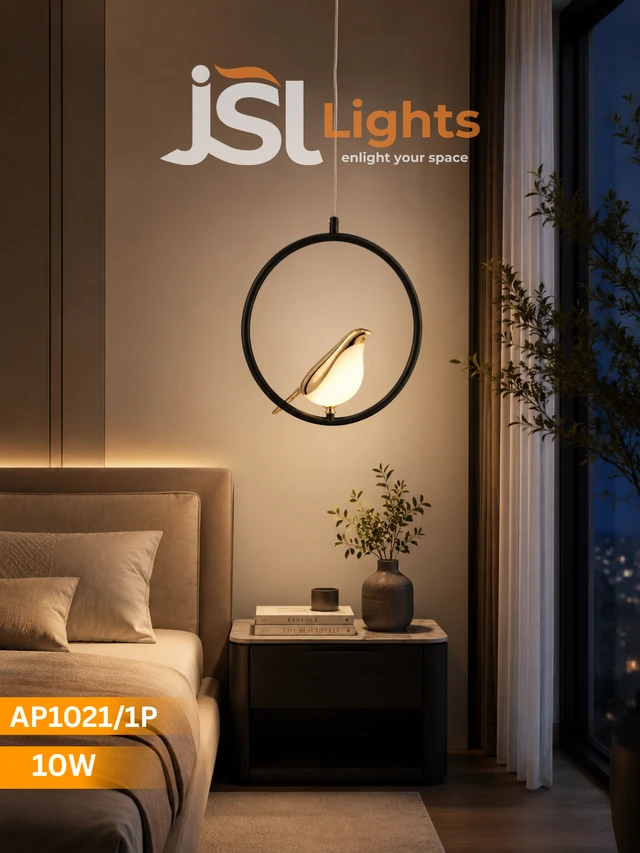 AP1021 1P 10W Luxury Bird Hanging Pendant Light - 3CCT  Matte Black Ring Circular LED Chandelier with Premium Shiny Gold Bird for Living Room & Bedrooms