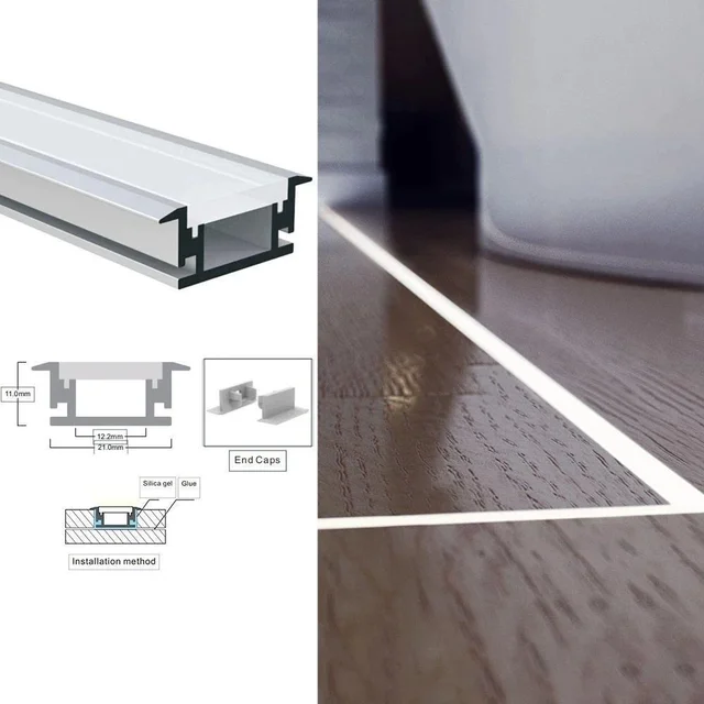 JSL LIGHT JSL LED Ground Recessed Aluminium Profile 21×11mm | 3 Meter Floor Lighting Channel with PC Diffuser | IP65 LED Strip Compatible