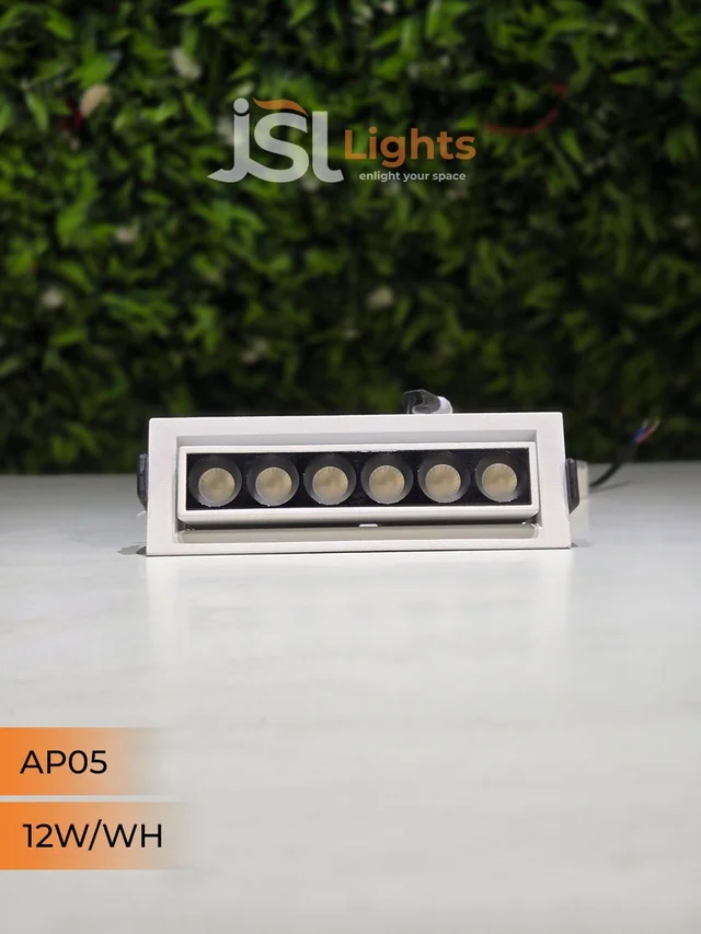 APRA AP05 12W Recessed Linear COB Downlight - Warm White | White GB Finish Adjustable 6-Lens Ceiling Focus Spotlight - 12W, 3000K, White