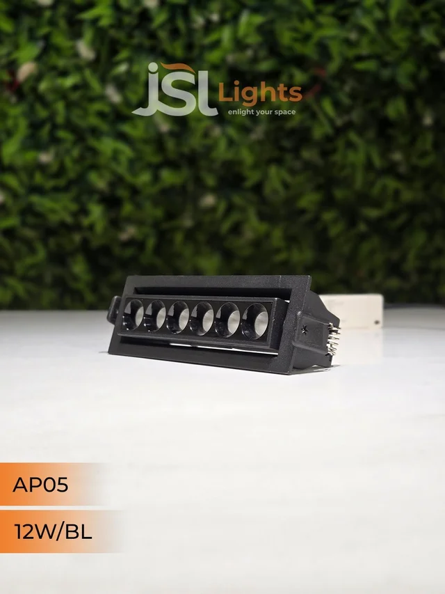 APRA AP05 12W Recessed Linear COB Downlight - Warm White | Black GB Finish Adjustable 6-Lens Ceiling Focus Spotlight - 12W, 3000K, Black