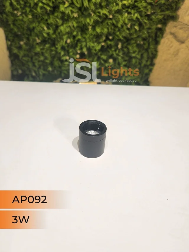 LX 092 3W Round Surface Cylinder Light - 3W, WW, Black