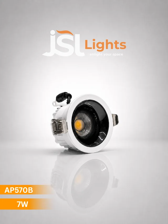 APRA AP570B 7W Wave Recessed COB Downlight - Warm White Premium White GB Finish Anti-Glare Ceiling Focus Spotlight - 7W, 3000K, White GB