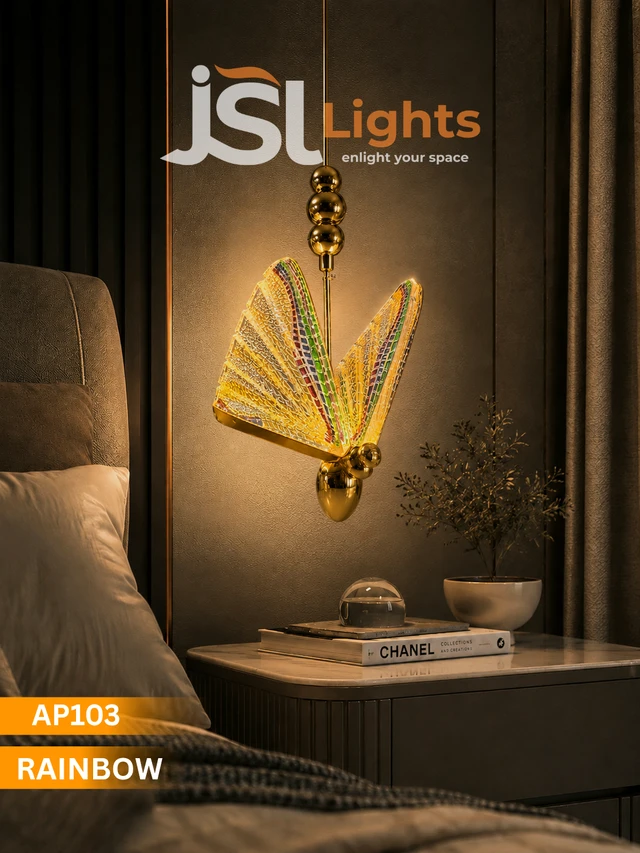 AP103 RAINBOW Luxury Butterfly Hanging Pendant Light - Premium Gold Finish Multi-Color Mosaic Glass Chandelier for Living Room & Bedrooms