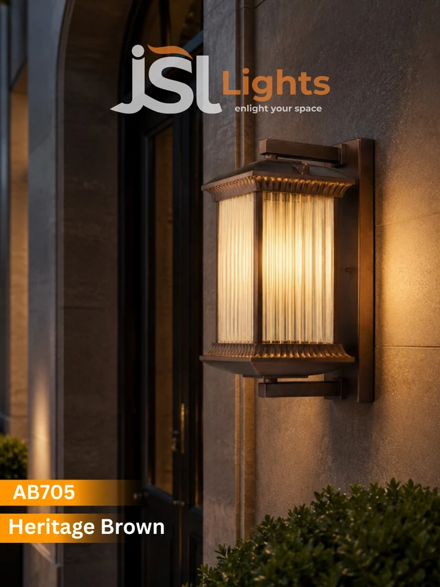 AB705 Heritage wall Brown Luxury Outdoor Wall Lantern - Premium Ribbed Glass Exterior Gate & Pillar Light with Antique Bronze Finish ( WITHOUT BULB )