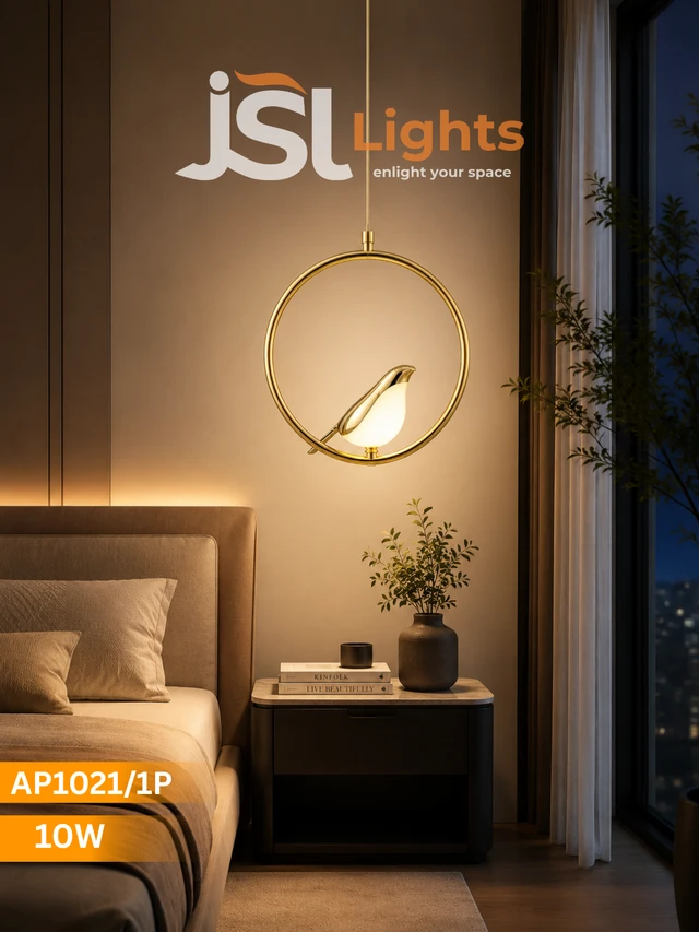 AP1021/ 1P 10W Luxury Bird Hanging Pendant Light - 3CCT Full Premium Gold Finish Circular LED Ring Chandelier with Shiny Gold Bird for Luxury Interiors