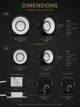 APRA AP-1501 7W 3 in 1 Deep Recessed COB Downlight - Black GBK Finish Anti-Glare Ceiling Spotlight - 7W, BK+GBK