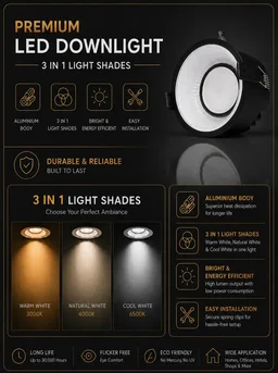 APRA AP-1501 7W 3 in 1 Deep Recessed COB Downlight - Black GBK Finish Anti-Glare Ceiling Spotlight - 7W, BK+GBK