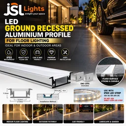 JSL LIGHT JSL LED Ground Recessed Aluminium Profile 21×11mm | 3 Meter Floor Lighting Channel with PC Diffuser | IP65 LED Strip Compatible