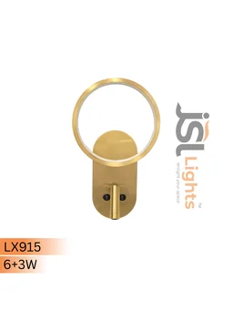 LX915 6+3W Dual LED Bedside Wall Light - Premium Brushed Gold Ring Backlight with Adjustable 3W Focus Reading Spotlight & Dual Switches - 1 pcs
