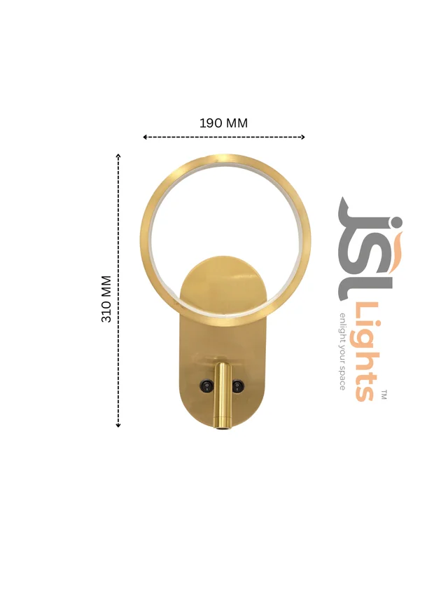 LX915 6+3W Dual LED Bedside Wall Light - Premium Brushed Gold Ring Backlight with Adjustable 3W Focus Reading Spotlight & Dual Switches - 1 pcs