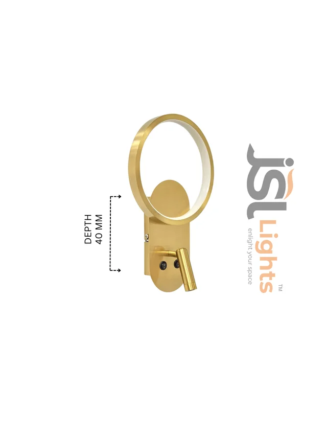 LX915 6+3W Dual LED Bedside Wall Light - Premium Brushed Gold Ring Backlight with Adjustable 3W Focus Reading Spotlight & Dual Switches - 1 pcs