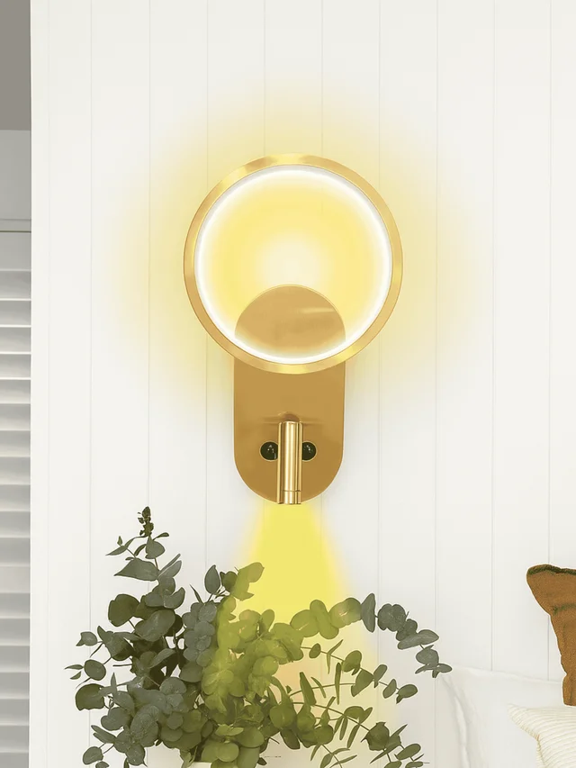 LX915 6+3W Dual LED Bedside Wall Light - Premium Brushed Gold Ring Backlight with Adjustable 3W Focus Reading Spotlight & Dual Switches - 1 pcs