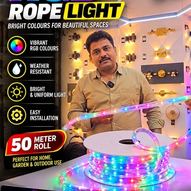 JSL/AGR RGB Rope Light with Controller – 50 Meter Roll, 5050 LED, 60 LEDs/Meter, 14mm PVC for Indoor & Outdoor Diwali Decoration - 2ROLL(100MT.)