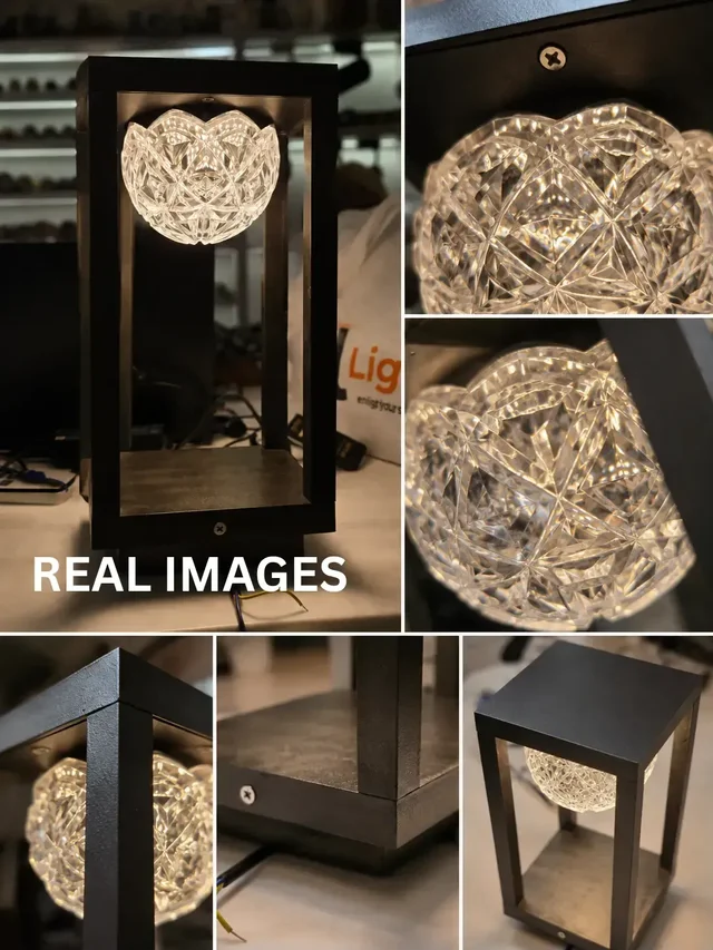 Crystal Bloom 12W Luxury Outdoor Pillar Light - Modern Matte Black Geometric Frame Gate Light with Premium Crystal Mesh Flower Bowl - 12W