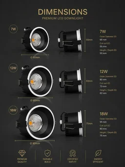APRA AP-505 7W COB LED Recessed Downlight - Premium Black Ceiling Spotlight - Warm White Anti-Glare Concealed Light - 7W, 3000K