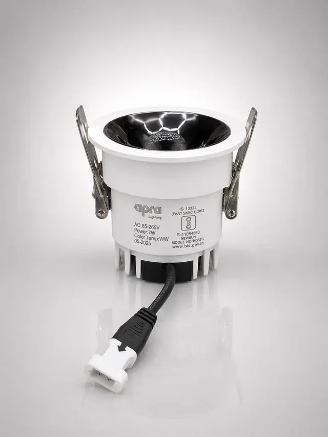 APRA AP570B 7W Wave Recessed COB Downlight - Warm White Premium White GB Finish Anti-Glare Ceiling Focus Spotlight - 7W, 3000K, White GB