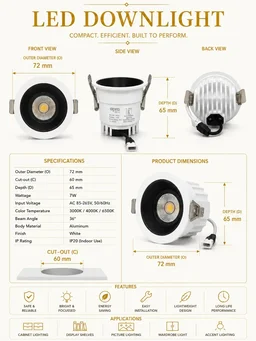 APRA AP570B 7W Wave Recessed COB Downlight - Warm White Premium White GB Finish Anti-Glare Ceiling Focus Spotlight - 7W, 3000K, White GB