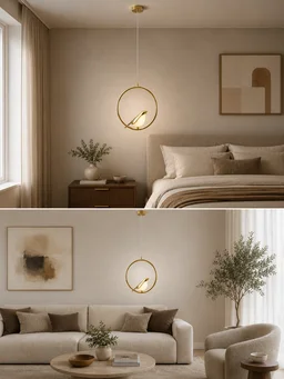 APRA AP1021 1P 10W Luxury Bird Hanging Pendant Light - 3CCT Matte Black Ring Circular LED Chandelier with Premium Shiny Gold Bird for Living Room & Bedrooms - Golden