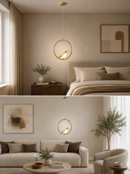 AP1021/ 1P 10W Luxury Bird Hanging Pendant Light - 3CCT Full Premium Gold Finish Circular LED Ring Chandelier with Shiny Gold Bird for Luxury Interiors