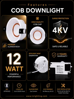 APRA AP-1501 12W 3 in 1 Deep Recessed COB Downlight - White RG Finish Anti-Glare Ceiling Spotlight - 12W, WH+RG