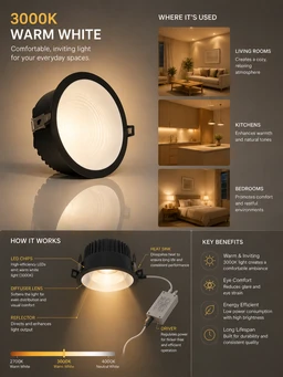 APRA AP-2230 Premium 30W COB LED Downlight |Black Deep Recessed Ceiling Light - Cool White Bright Office Lighting |COB Spot Light - 3k