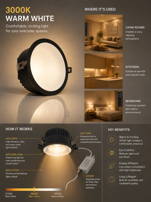 APRA AP-2230 Premium 30W COB LED Downlight |Black Deep Recessed Ceiling Light - Cool White Bright Office Lighting |COB Spot Light - 3k
