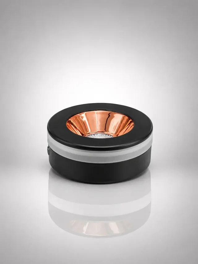 APRA LED AP887-B 5W Surface COB Spotlight - Matte Black & Rose Gold Reflector -Warm White Ceiling Light