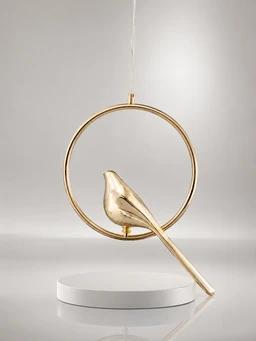 AP1021/ 1P 10W Luxury Bird Hanging Pendant Light - 3CCT Full Premium Gold Finish Circular LED Ring Chandelier with Shiny Gold Bird for Luxury Interiors