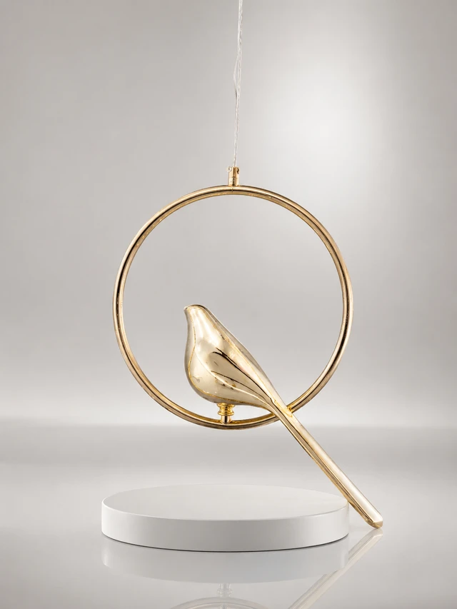 AP1021/ 1P 10W Luxury Bird Hanging Pendant Light - 3CCT Full Premium Gold Finish Circular LED Ring Chandelier with Shiny Gold Bird for Luxury Interiors