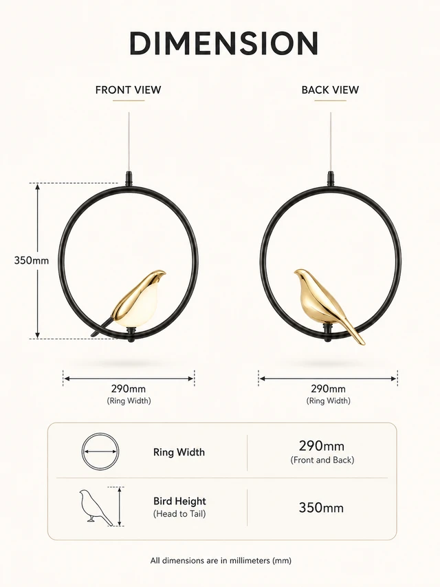 APRA AP1021 1P 10W Luxury Bird Hanging Pendant Light - 3CCT Matte Black Ring Circular LED Chandelier with Premium Shiny Gold Bird for Living Room & Bedrooms - Black