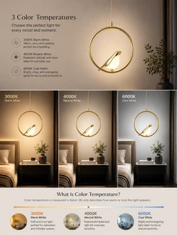 AP1021/ 1P 10W Luxury Bird Hanging Pendant Light - 3CCT Full Premium Gold Finish Circular LED Ring Chandelier with Shiny Gold Bird for Luxury Interiors