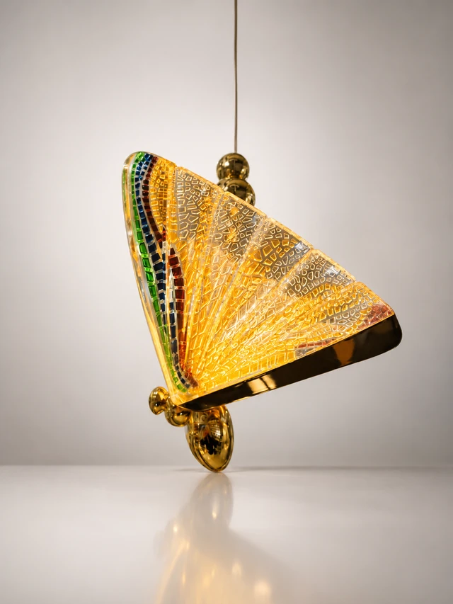 APRA AP103 RAINBOW Luxury Butterfly Hanging Pendant Light - Premium Gold Finish Multi-Color Mosaic Glass Chandelier for Living Room & Bedrooms - Rainbow