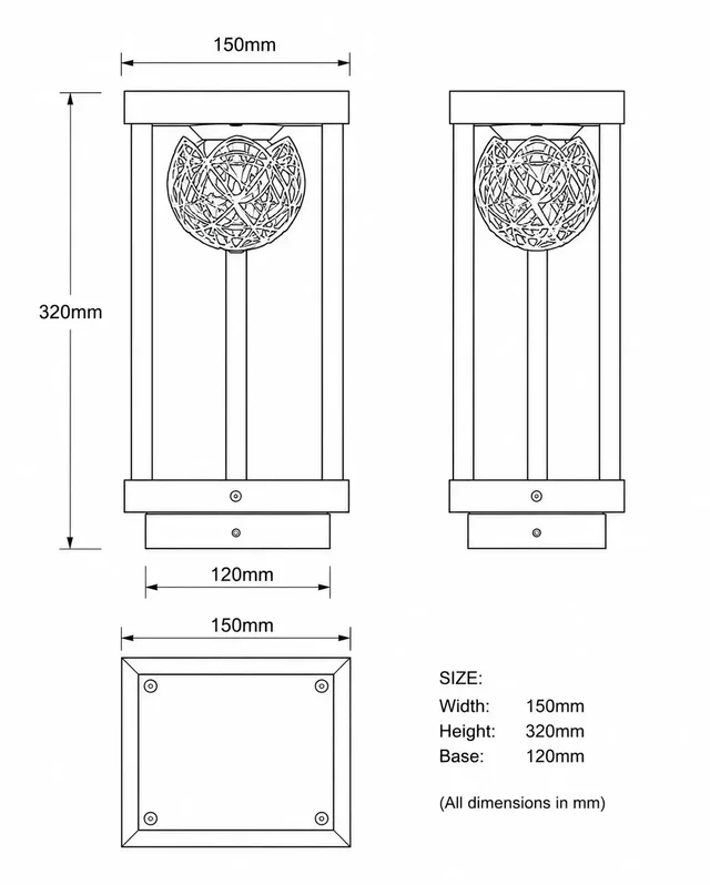 Crystal Bloom 12W Luxury Outdoor Pillar Light - Modern Matte Black Geometric Frame Gate Light with Premium Crystal Mesh Flower Bowl - 12W