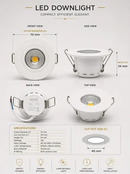 AP306 3W Recessed Mini COB Downlight - Warm White Full White Finish Ceiling Spotlight - 3k