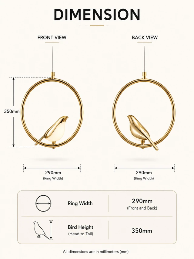 AP1021/ 1P 10W Luxury Bird Hanging Pendant Light - 3CCT Full Premium Gold Finish Circular LED Ring Chandelier with Shiny Gold Bird for Luxury Interiors