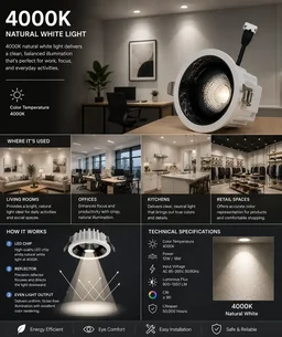 APRA AP570B 7W Wave Recessed COB Downlight - Warm White Premium White GB Finish Anti-Glare Ceiling Focus Spotlight - 18W, 4000K, White GB