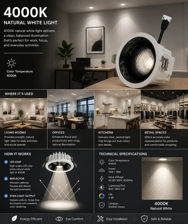 APRA AP570B 7W Wave Recessed COB Downlight - Warm White Premium White GB Finish Anti-Glare Ceiling Focus Spotlight - 18W, 4000K, White GB