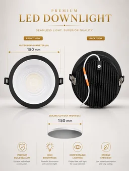 APRA AP-2230 Premium 30W COB LED Downlight |Black Deep Recessed Ceiling Light - Cool White Bright Office Lighting |COB Spot Light - 4k