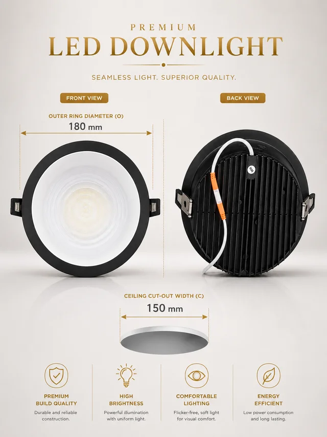 APRA AP-2230 Premium 30W COB LED Downlight |Black Deep Recessed Ceiling Light - Cool White Bright Office Lighting |COB Spot Light - 4k