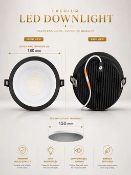 APRA AP-2230 Premium 30W COB LED Downlight |Black Deep Recessed Ceiling Light - Cool White Bright Office Lighting |COB Spot Light - 3k