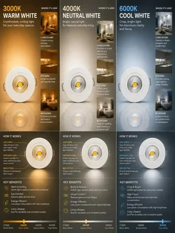 AP306 3W Recessed Mini COB Downlight - 3CCT Switch Colour Changing Full White Finish Ceiling Spotlight - WW NW WH